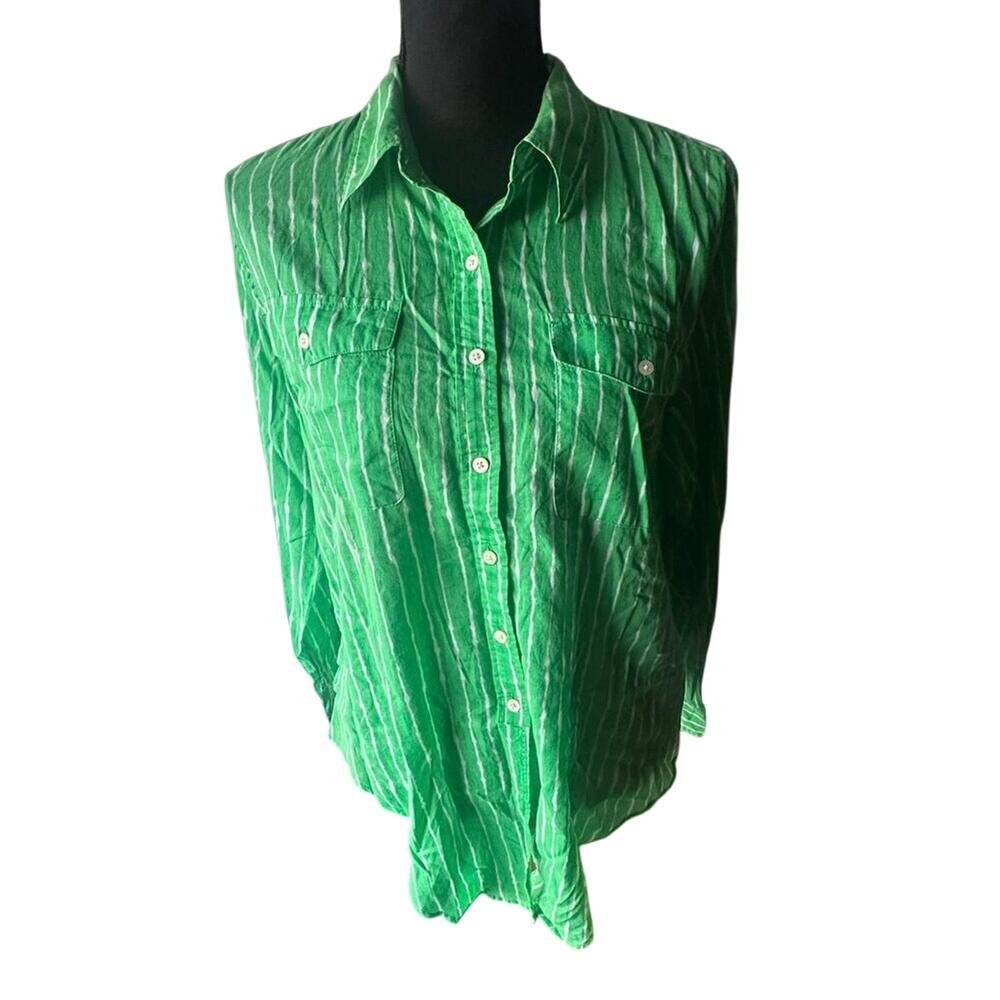 Lauren Ralph Lauren Green Stripe Cotton Button-Down Shirt Relaxed Fit size M